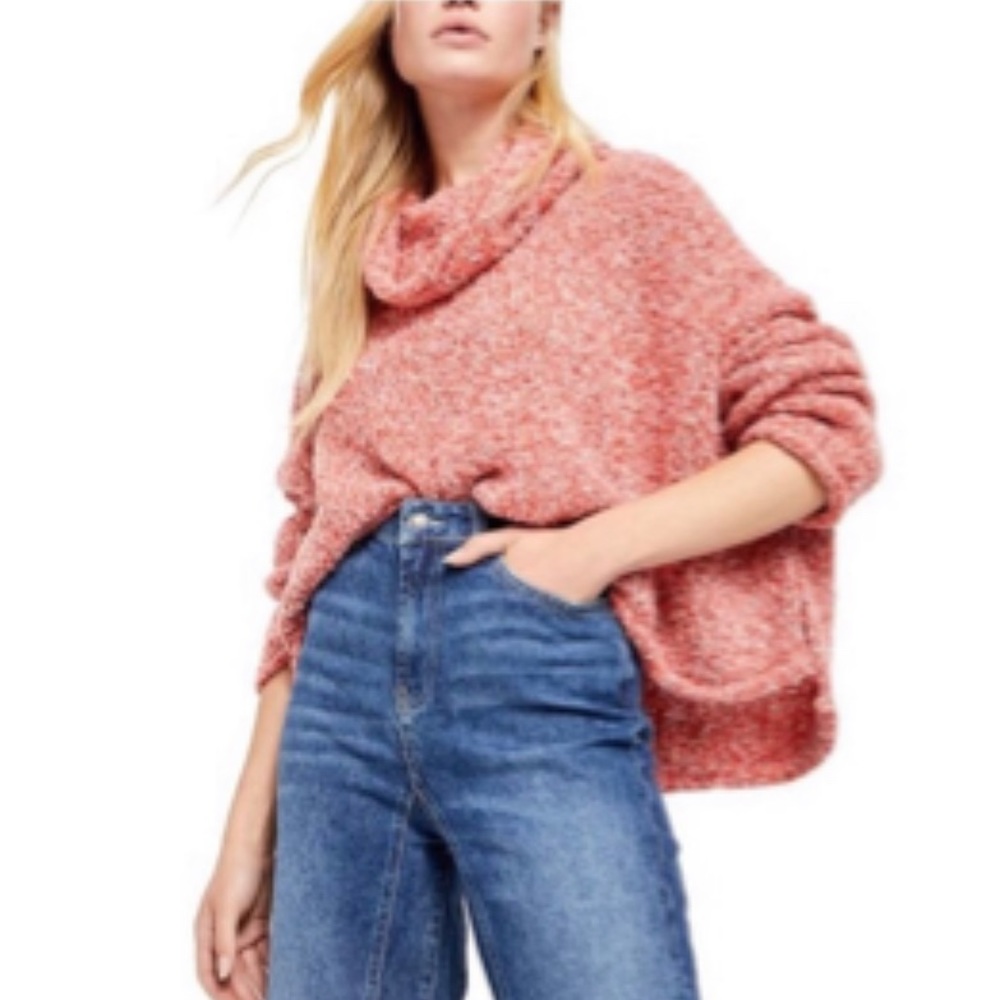 Free People Bff Cowl Neck Speckled Long Sleeve Oversized Soft Sweater